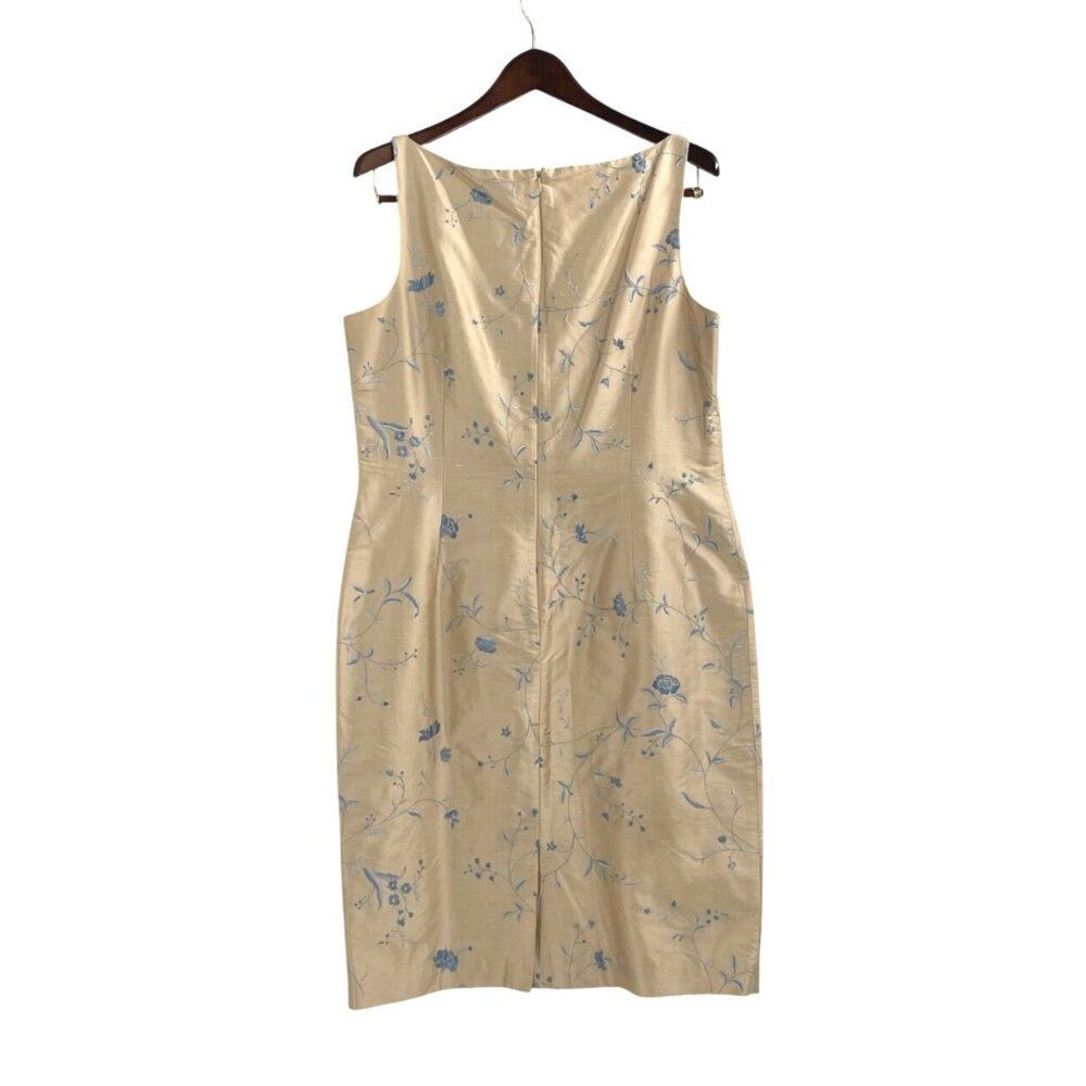 Vintage Ann Taylor f100% Silk Dress  Size 14 Champagne Blue Floral Embroidery - Picture 2 of 9